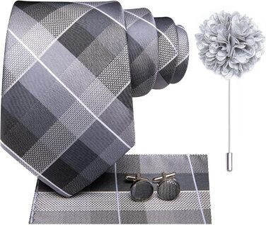 Чоловіча краватка Hi-Tie: чорний, рожевий, синій, зелений візерунок павліконі, клітинка, смужка, крапки. Комплект з кишеньковим хустиною та краватковою застібкою для весілля, офіційних заходів та бізнесу