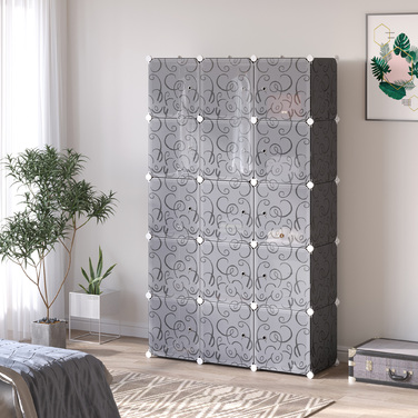 HOMCOM Система полиць DIY з шафою, що складається з 2 великих і 9 маленьких кубів, полиця-куб DIY, полиця для взуття, полиця для зберігання книг та іграшок, чорного кольору, 111 x 47 x 183 см | Aosom
