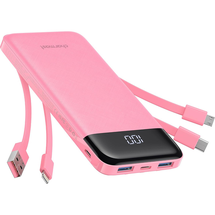 Power Bank Charmast 10000mAh з 6 виходами, USB-C, LED-дисплеєм, 4 кабелями, для iPhone, Huawei, Samsung