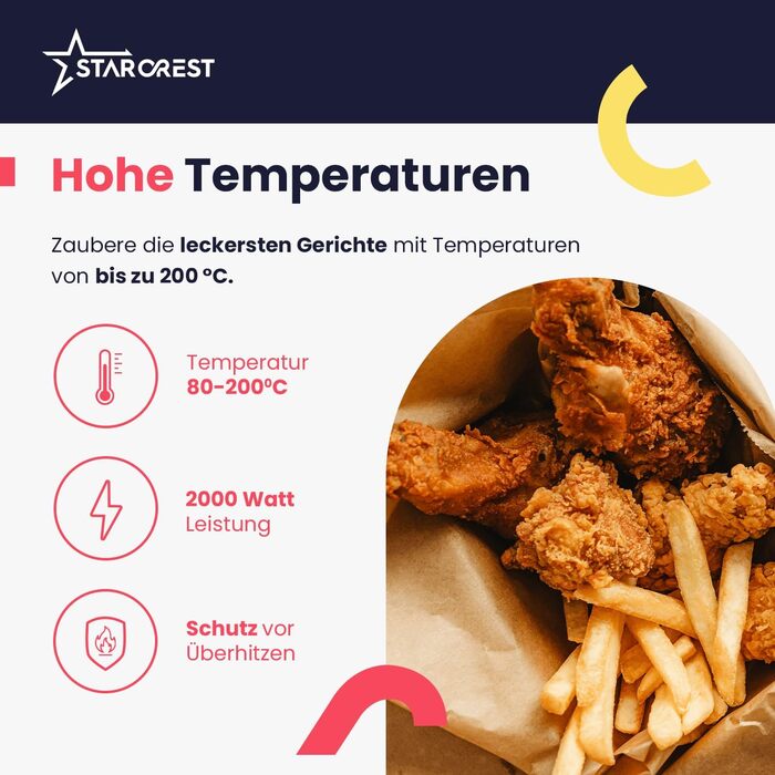 Фритюрниця повітряна STARCREST 7л, 2000W, 12 програм, підігрів, чорна