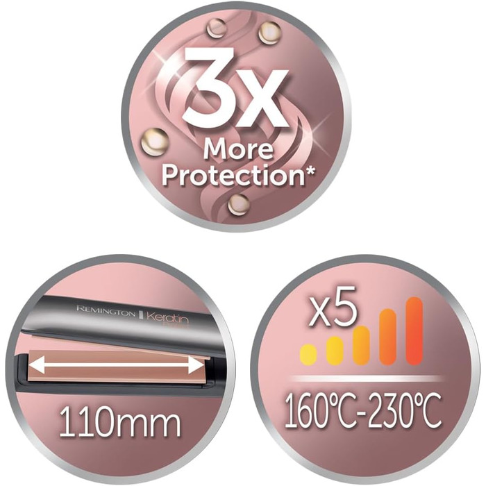 Випрямляч для волосся Remington S8540 Keratin Protect: керамічне покриття з кератином та мигдалевою олією, LCD-дисплей, 10 температурних режимів (150-230°C), 110 мм, чорний