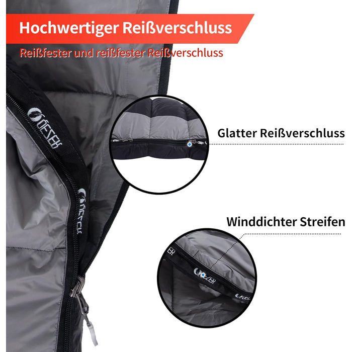 Спальний мішок пуховий, зимовий, 600FP+, 12°C/-24°C, легкий та теплий, для 3-4 сезонів, кемпінг, трекінг, чорний