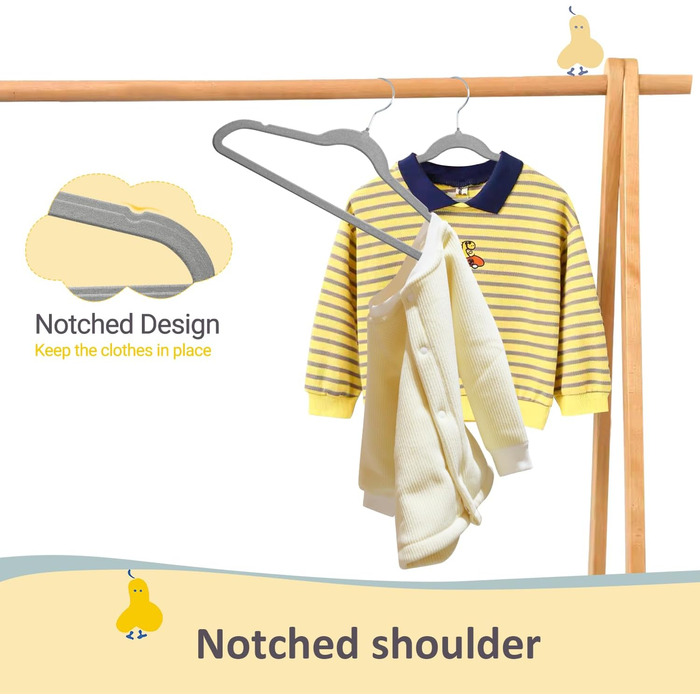 ManGotree 35cm Kids Velvet Clothes Hangers, Ultra-Thin Children's Clothes Hangers with 360° Swivel Hook, Non-Slip Felt Pads for Teens, Sturdy and Durable (32 Pack, Grey)