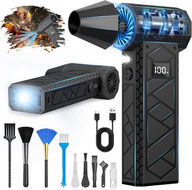 Електричний пилосос-фен, 10000mAh, LCD, міні-фен з ліхтариком для відпочинку на природі, 180000RPM, 4 швидкості, чорний