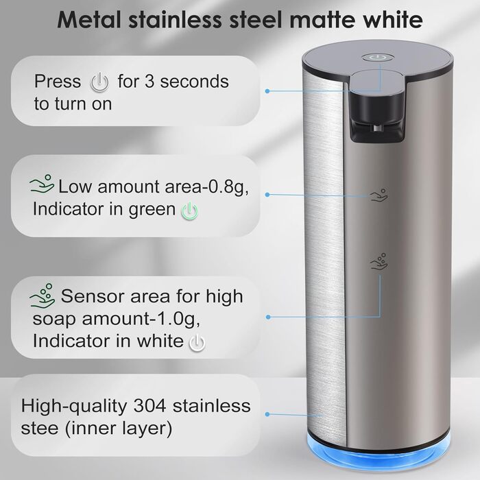 Automatic Soap Dispenser Stainless Steel Foam Soap Dispenser Electric - LAOPAO Soap Dispenser Set IPX5 Waterproof USB-C Charging with Sensor Infrared Motion Sensor for Kitchen & Bathroom Silver Black