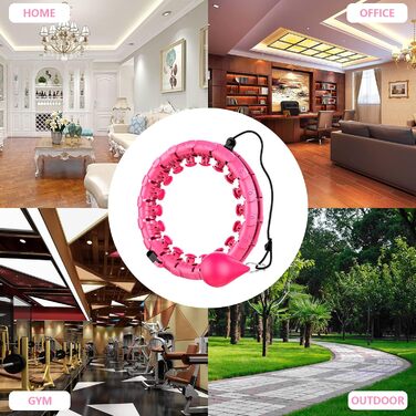 LEAFIA Smart Fitness Hula Hoop, Weight Loss, with Massage Nodes and 24 Detachable Adjustable Wide-Moving Hoop Sections, for Kids Adults Beginners Weight Loss Segment Training, PINK