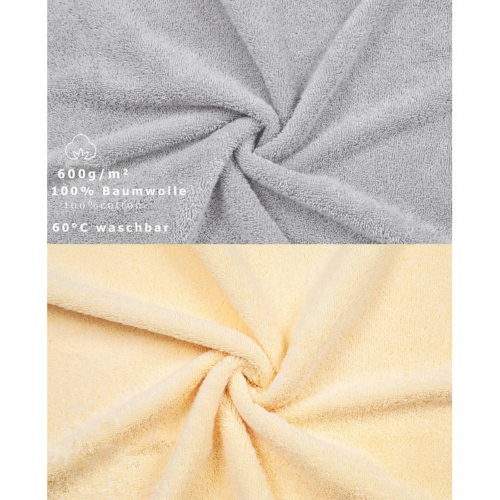 Betz 10-Piece Towel Set Gold Color Beige & Silver Gray, Quality 600 g/m², 2 Shower Towels 70 x 140 cm, 4 Hand Towels 50 x 100 cm, and 4 Washcloths 30 x 30 cm