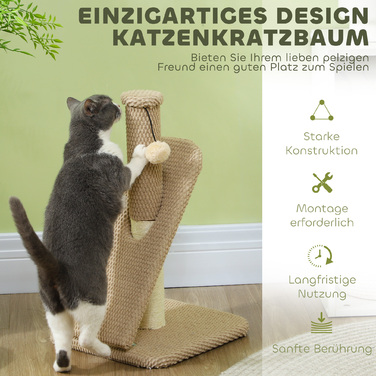 PawHut Scratching Post, 54cm Scratching Column, Sisal Cat Scratching Tree with Play Ball, Scratching Tree for Cats, Cat Scratching Furniture, Indoor, Cream White | Aosom
