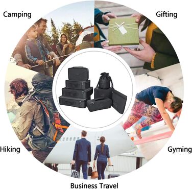 Органайзер для валізи: 8 комплектів/7 кольорів. Водонепроникмі сумки для взуття та компресійні мішки для подорожей (чорний)