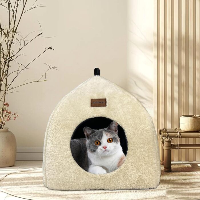 Кішка-будиночок для дому: затишна печерка з м'яким, пральним подушечкою. Розкладне ліжко для котів 40x40x35 см (Бежевий)