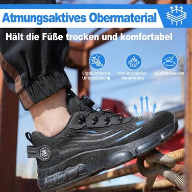 Черевики робочі чоловічі S3 з пружинним закриттям - Легкі робочі черевики жіночі з металевим підноском, неслизькі, спортивні кросівки для роботи та повсякденного використання 44 EU A881, блакитні