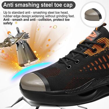 Чоловічі робочі черевики S1 з захистом від удару, антиковзаючі, безпечні черевики, розмір 38-46 EU, 43 EU, помаранчевий колір