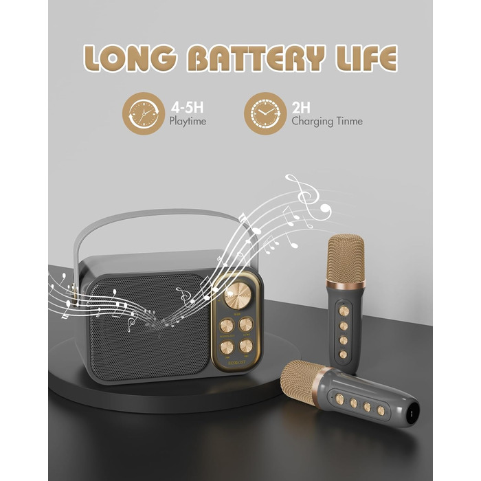 Караоке машина з 2 мікрофонами, портативна Bluetooth колонка для дітей та дорослих, 7 голосових ефектів, ідеально для вечірок та днів народжень (Чорний)