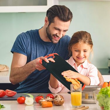 Набір обробних дощок 3 шт. | Чорний пластик з жолобками для соку та неслизькими ручками | Великі антибактеріальні дошки для кухні | BPA-Free для фруктів/овочів/м'яса (червоний+зелений+жовтий)