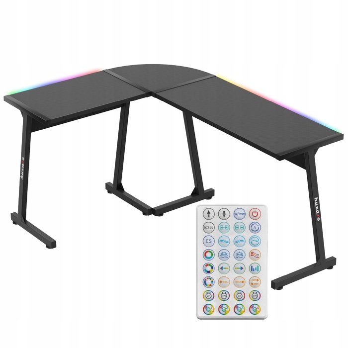 Ігровий кутовий стіл Huzaro Hero 6.0, чорний, RGB LED, регульовані ніжки