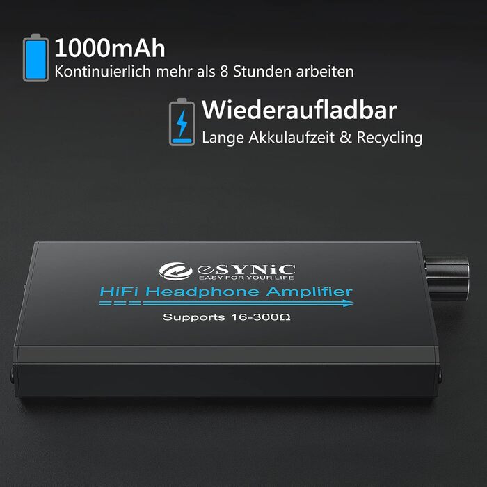 Портативний підсилювач навушників eSynic HiFi, 16-300 Ом, для MP3/MP4, телефону, ноутбука, планшета, з акумулятором