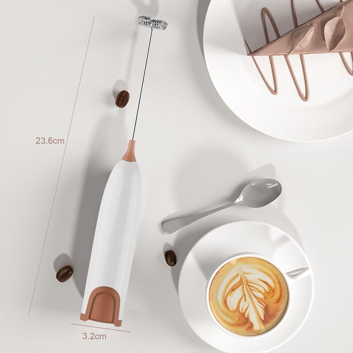 Електричний піноутворювач для молока Aischens: ручний міні-міксер для кави, вершків, яєць, лате, матча (білий-рожевий)