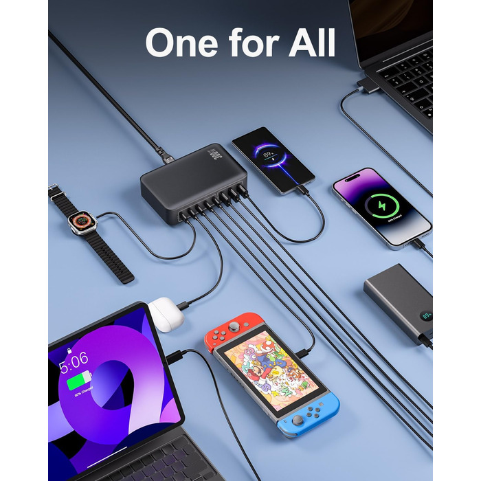 Зарядний пристрій USB-C 8-в-1, 300W, GaN адаптер для MacBook, iPhone, iPad, Samsung, ноутбуків – швидка зарядка PD