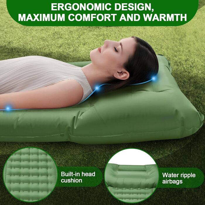 Саморозгортальний килимок Isomatte 12 см, з подушкою для кемпінгу, надувна повітряна матрацна, легкий, компактний, з насосом для відпочинку на природі, походів, намету, пляжу