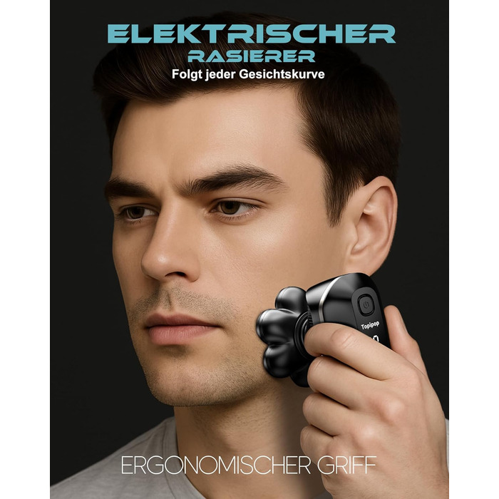 Машинка для гоління голови Glatzen Herren 7D, водонепроникна, для сухого та вологого гоління, з LED дисплеєм, Type-C, чорна