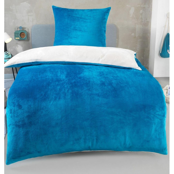 DreamHome Зимова двостороння плюшева постільна білизна 135x200 Nicky-Teddy Cashmere Touch Coral Fleece ковдра + наволочка 80x80, колір: (Petrol-cremeweiß)