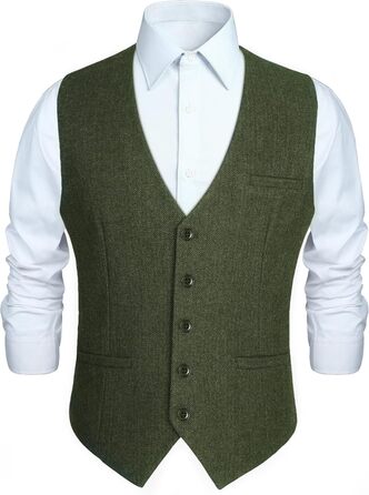 Жилет чоловічий HISDERN в стилі Herringbone, для весілля, Tweed, базовий, оливковий (S)
