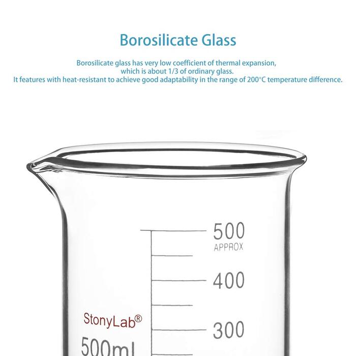 Laboratory Beaker Set, Borosilicate Glass Griffin Beakers with Graduations in Low Form in 5 Sizes, 50ml/100ml/250ml/500ml/1000ml (1L), Combo Pack