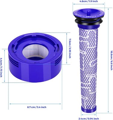 Фільтри для пилососа Dyson 3 шт. Замінники для Dyson V15, SV14, SV17, SV22 Detect Animal Absolute Extra Pro Torque Drive, #970013-02 (V7, V8)