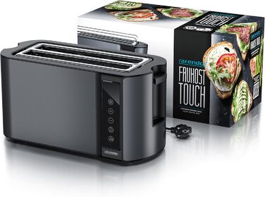Arendo - Stainless Steel Toaster, Long Slot, 4 Slice - Touchscreen – Double-Walled Housing – 1500 W – Integrated Bagel Attachment – 7 Browning Levels – Bread Centering – Remaining Time Display – Memory Function A: Cool Grey
