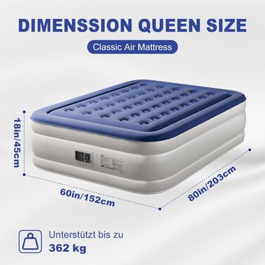 Надувний матрац LEADZM для 2 осіб з електронасосом, 203x152x46 см, сірий (блакитно-білий, подвійний). Flock/PVC, до 295 кг