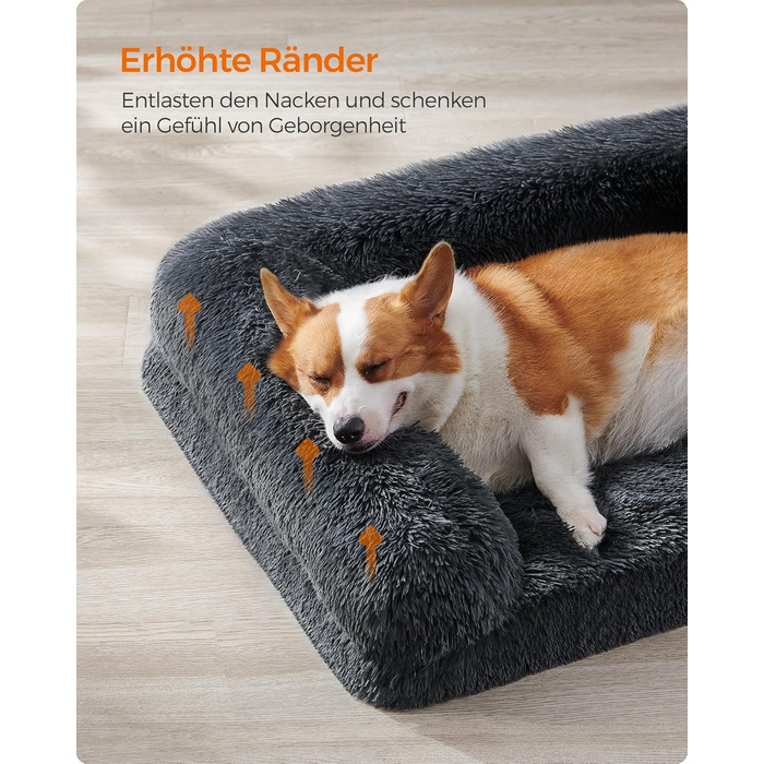 Ліжко для собак Feandrea FluffyHug, XXL, для великих собак, з м'яким наповнювачем, знімний та пральний чохол, 122 x 85 x 19 см, сірий Ombré PGW234G01V1