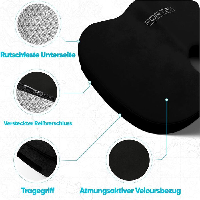 Крісло-подушка FORTEM з Memory Foam: для офісу, геймінгу, авто. Зручне, з антиковзким покриттям, чорний велюр, великий розмір