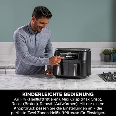 Фритюрниця повітряна Ninja Foodi Dual Zone AF200EU, 7.6 л, 2 відсіки, 4-в-1, без олії, з антипригарним покриттям