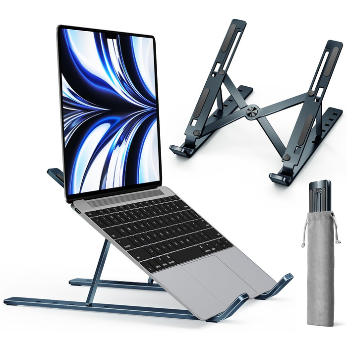 Підставка для ноутбука iVoler, регульована по висоті (6 рівнів), алюмінієва, складна, портативна, з вентиляцією, сумісна з ноутбуками та планшетами 10-15.6