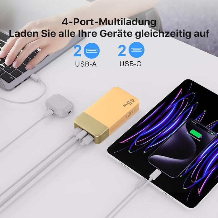 Power Bank NOBIS 20000mAh 45W Orange: Швидка зарядка USB-C/USB-A, Цифровий дисплей