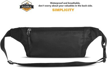 Спортивна бананка на пояс для жінок та чоловіків. Водонепроникна бананка-сумка для бігу, подорожей, кемпінгу, фітнесу та їзди на велосипеді. Чорна.