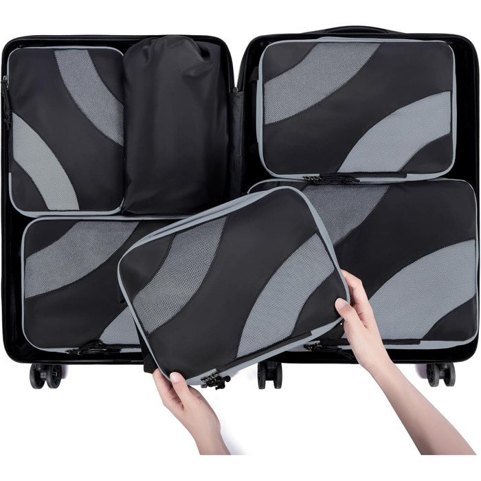 Органайзери для валізи BAGSMART компресійні, набір 6 шт., чорні - ідеальний органайзер для подорожей та ручної поклажі