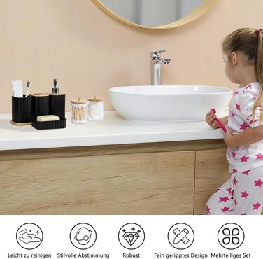 Набір аксесуарів для ванної кімнати Capslpad, 9 предметів, сучасний дизайн (чорний): дозатор для мила, мильниця, стаканчики, смітник, йоржик для туалету та ємність для ватних паличок