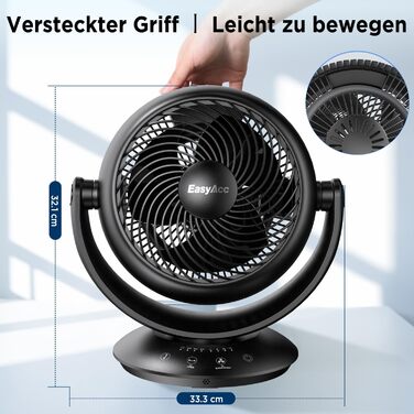 Вентилятор EasyAcc тихий, 25dB, настільний, з авто-осциляцією 90°, 3D Turbo, з пультом, 3 швидкості, таймер 2-12 годин, для спальні - чорний