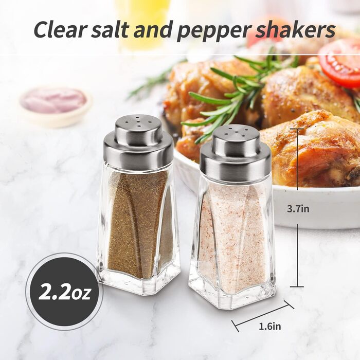 Salt and Pepper Shaker Set - Aelga Salt Shaker with Stainless Steel Lid - Elegant Farmhouse Kitchen Decor (2 Pieces)
