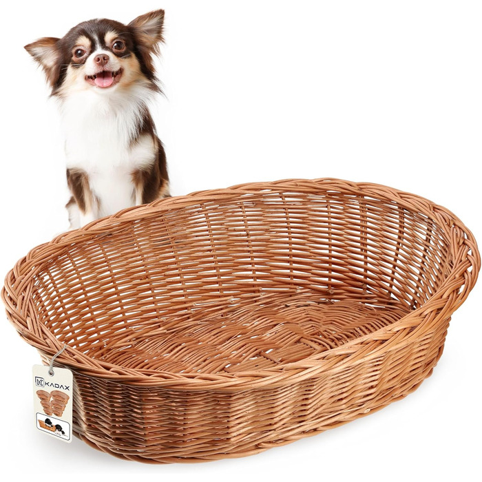 КADAX Лежанка для собак та котів з лози, природний колір, лежанка для собак, котячий кошик, лежак для тварин, лежанка для собак, місце для сну собаки, кошик для відпочинку (11x50x38 см)