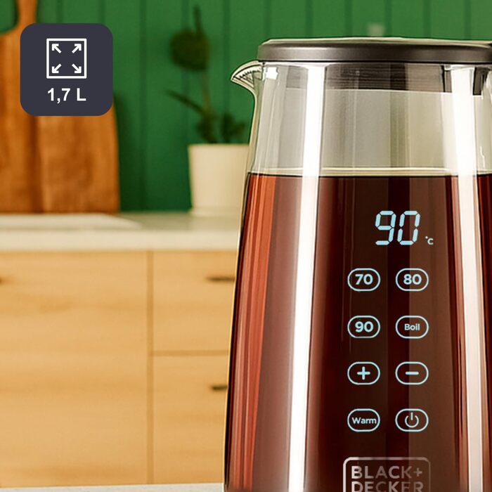 Електричний чайник BLACK+DECKER BXKE2202E 2200W 1.2L з поворотним підставою 360°C, для лівшів, з ергономічною ручкою, автовимкненням, індикатором рівня води та кнопкою відкриття