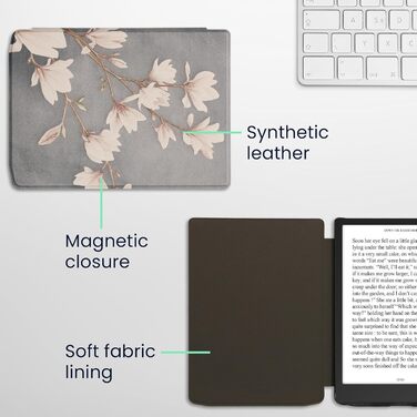 Чохол-книжка kwmobile для Pocketbook InkPad 4 / Color 3 / Color 2 / Vivlio InkPad 4 / InkPad Color 3 - Magnolien Taupe Weiß Blaugrau