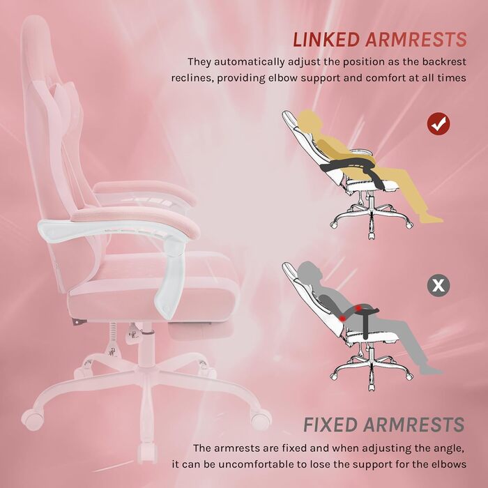 WOLTU Gaming Chair with Massage Function, Computer Chair with Pocket Spring Cushion, Ergonomic Gamer Recliner, Swivel Chair with Headrest, Lumbar Pillow, Footrest, Mesh Fabric, Pink+White, GS15rsw Pink+White Mesh Fabric
