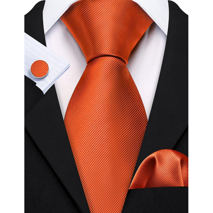 Набір краваток Barry.Wang для чоловіків з візерунком пає, тканина - шовк, з чохлом, краваткові затискачі, формальний стиль (оранжево-смугастий)
