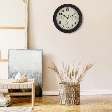 Foxtop Funk Wall Clock, Indoor Outdoor Weatherproof Wall Clock with Temperature Display and Hygrometer, No Ticking Sounds Silent Retro Clock for Terrace Bathroom Kitchen Living Room Home Decor (Bronze, 30cm)
