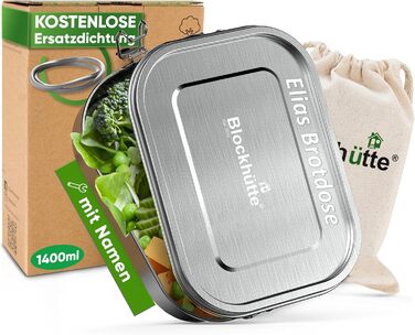 Log Cabin Personalized Stainless Steel Lunch Box with Engraving | 1400 ml | Lunchbox with Name, Bento Box for Adults, Lunchbox with 3 Compartments, Meal Prep Boxes, Personalizable Lunchbox