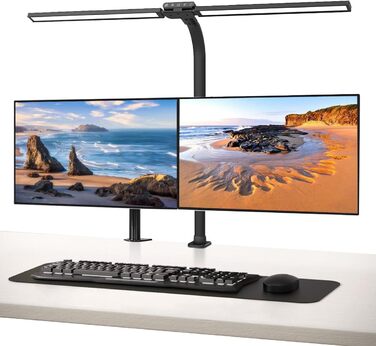 LED лампа для столу з кріпленням, 1800 люмен, подвійний наголовник, лампа-бар для монітора, 5 режимів кольору та 5 рівнів регулювання яскравості, лампа денного світла для офісу, дитячого столу, екрану, 24W, гнушкий «лебединий» шийка