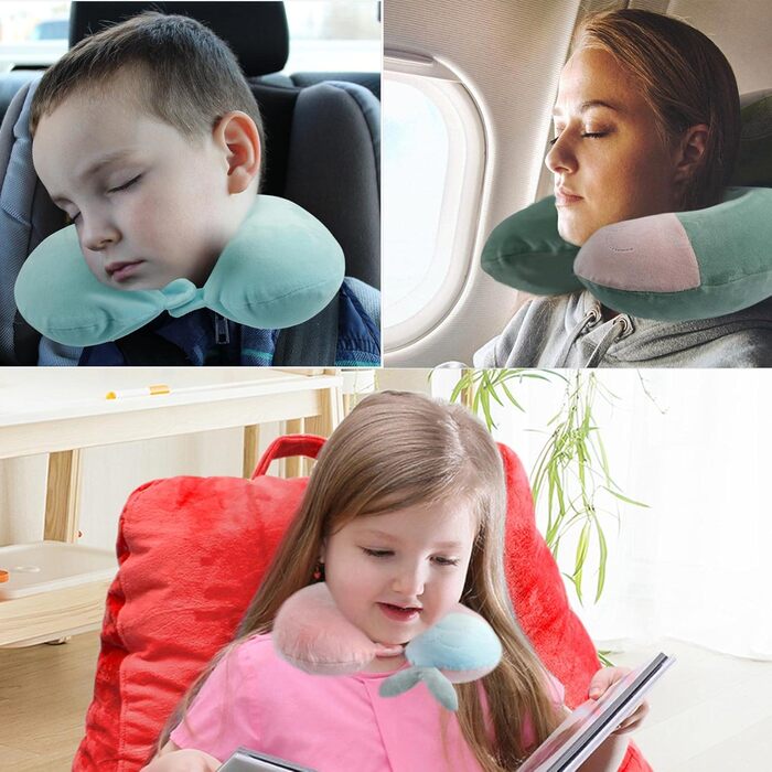 Дитяче подушечка для шиї Memory Foam, U-подібна подушка для подорожей (літак, авто, поїзд), знімний чохол (рожева)