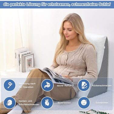 ТANYOO Подушка для читання в ліжко та на диван: ергономічна подушка-валик з піною з пам'яті ефекту, двошарова конструкція, підтримка спини, для рефлюксу, апное сну, комфортна спинка (55x55x25)